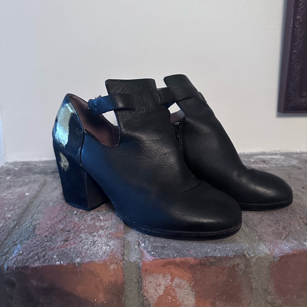 Matiko Gold/Black Pony Heel Ankle Boot Shoes